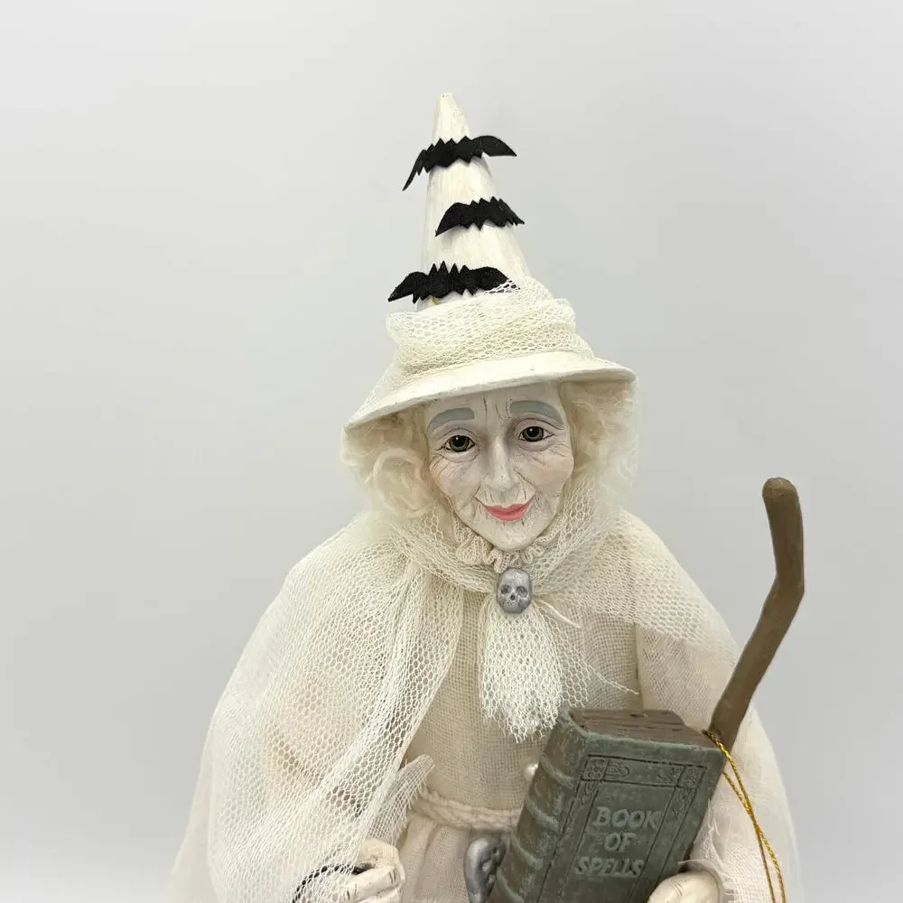 Bethany Lowe Ghostly Witch Halloween Figure with Crow Broom Stick & Spell Book
